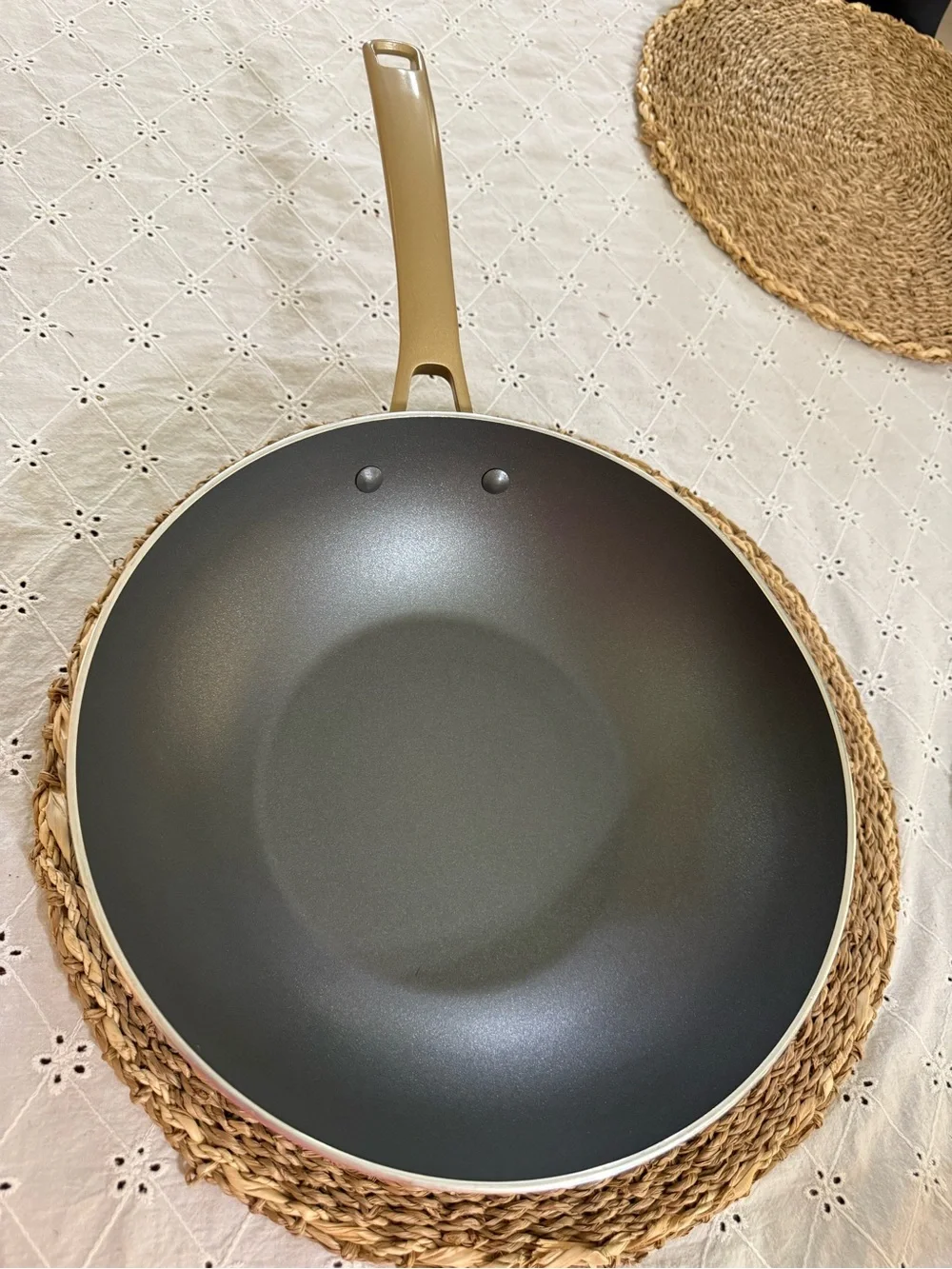 Blue 11 in Nonstick Stir Fry Pan with Gold Handle - Black Interior